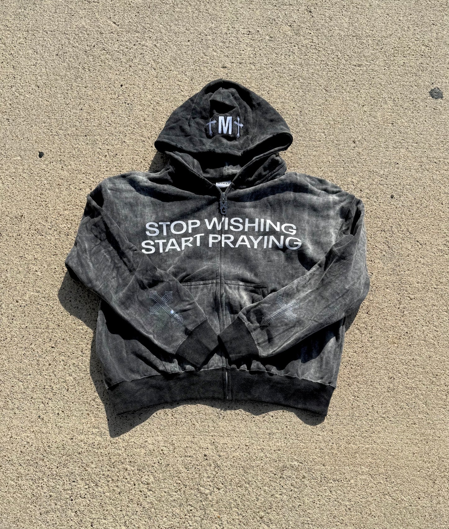 “Stop Wishing Start Praying” Acid Black