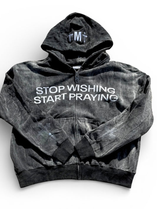 “Stop Wishing Start Praying” Acid Black